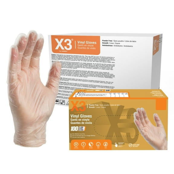X3 Clear Disposable Vinyl Gloves, Size X-Large, 1000 Count, Light-Duty