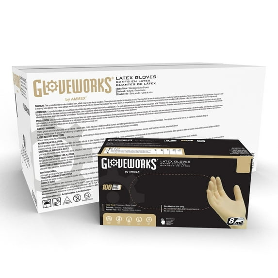 GLOVEWORKS HD Ivory Latex Disposable Gloves, 8 Mil, Powder-Free, XL, 1000