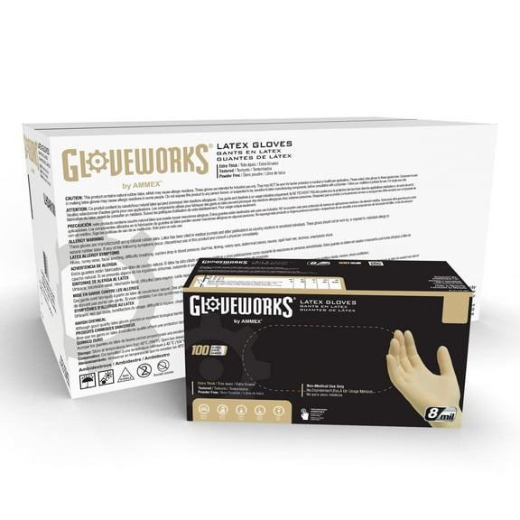 GLOVEWORKS HD Ivory Latex Disposable Gloves, 8 Mil, Powder-Free, XL, 1000