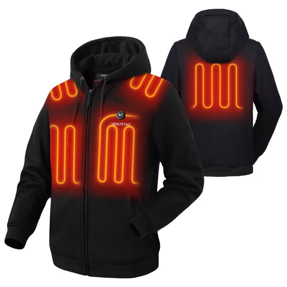 Venustas Unisex Heated Zip-Up Hoodie with Battery, Electric Heating Fleece Jacket for Men & Women, Winter Warm Sweatshirt (Black, XS)