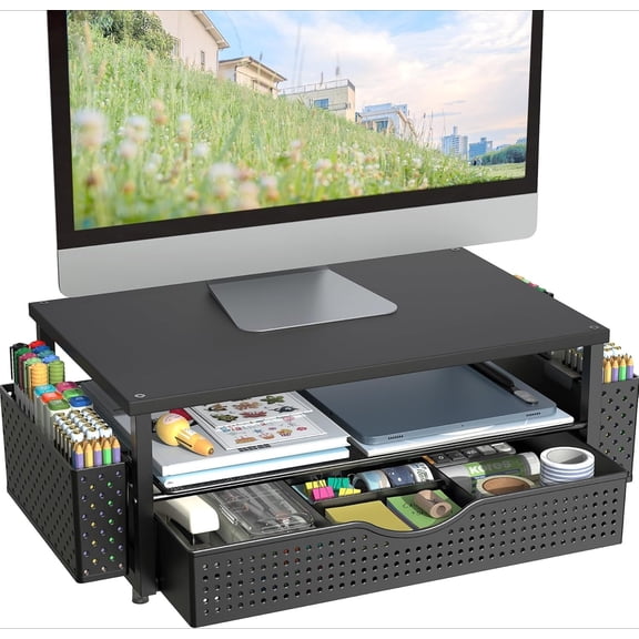 Available in multiple colors and styles Stand Riser with Drawer & 2 Pen Holders - Ergonomic Desk Organizer for Office