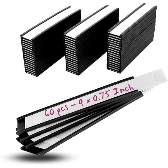 Availey 60 Pack Magnetic 'C' Channel Label Holders for Metal Racks and Shelves with Protective Films and Replacement Strips 4" x 0.75"
