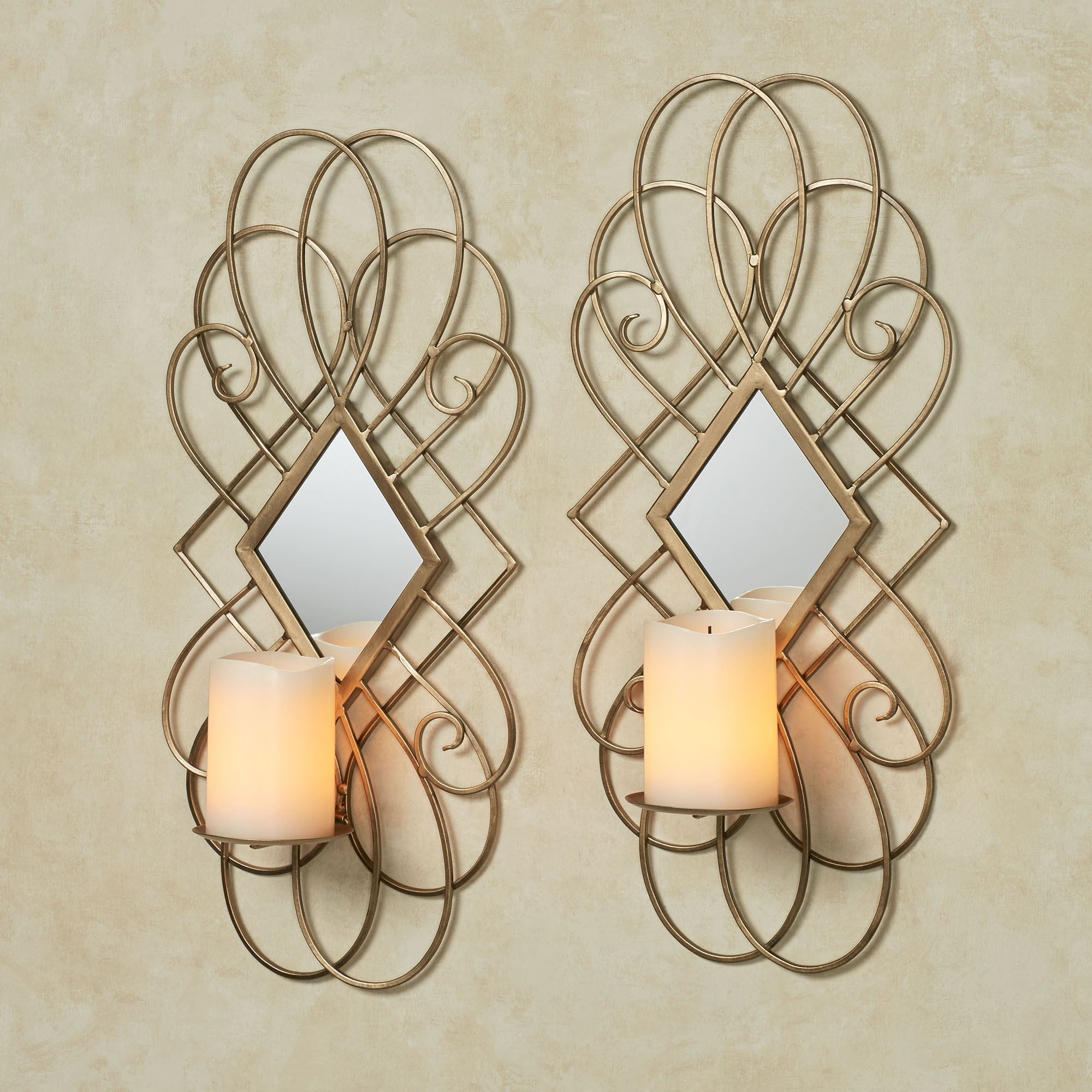 Avalaine Mirrored Wall Sconces Antique Gold Pair 9”Wx5”Dx20”H Pair