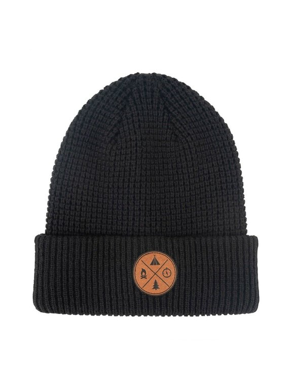 Camping Waffle Knit Cuffed Beanie One Size - AM5-0925 (Black)