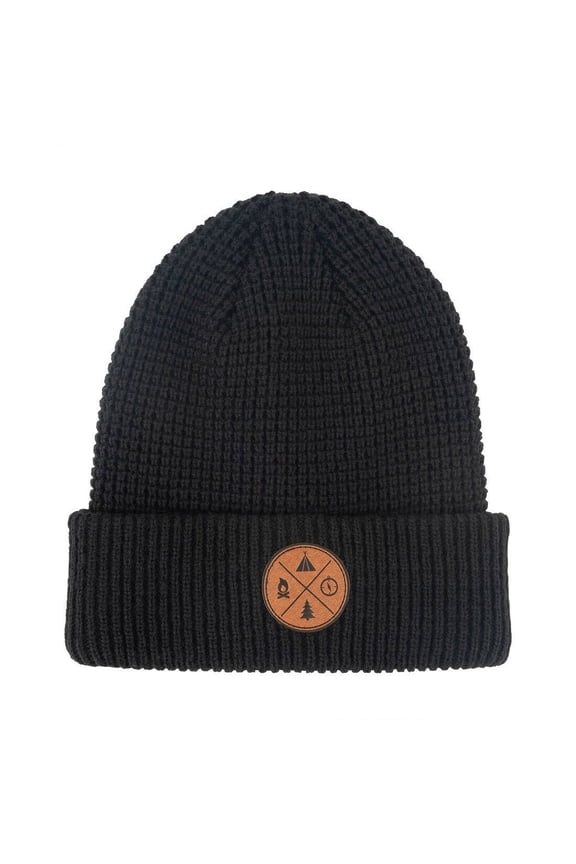 Camping Waffle Knit Cuffed Beanie One Size - AM5-0925 (Black)