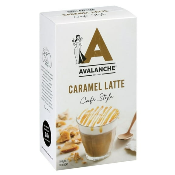 Avalanche Caramel Latte Caf Style specialty sweet coffees give you that velvety smooth decadent coffee break in a cup. 10 packets per 5.64 oz. box
