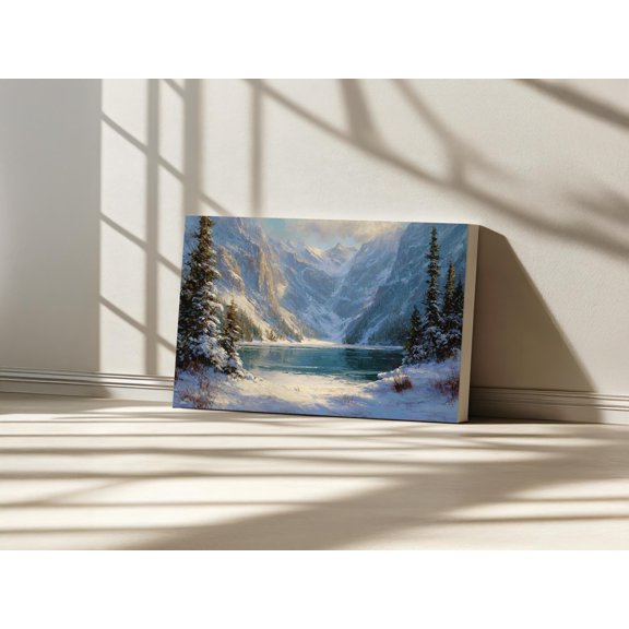 Avalanche Lake Sunrise Glacier National Park Montana Winter Snow Mountain Alpine Lakeside Forest Landscape Decorative Wall Art Poster , Poster Print Only
