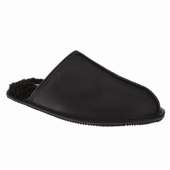 Avalanche Men Cozy Faux Leather Slippers, Black, Size: 8