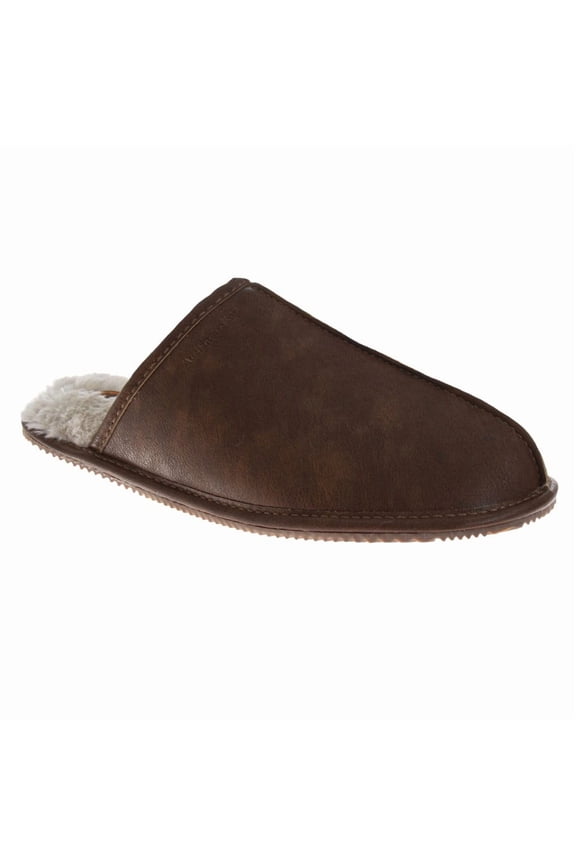 Men Cozy Faux Leather Slippers, Brown, Size: 8