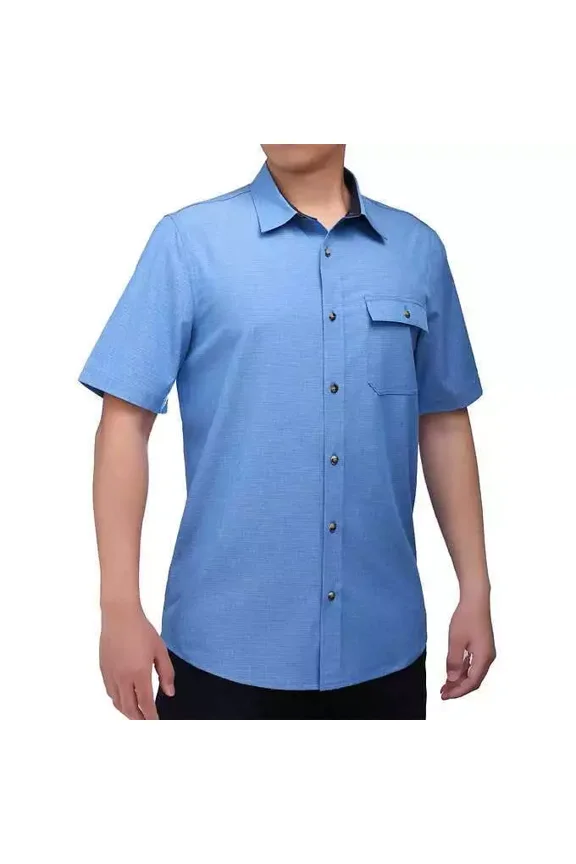 Men's Performance Short Sleeve Woven Shirt (Blue,Small)