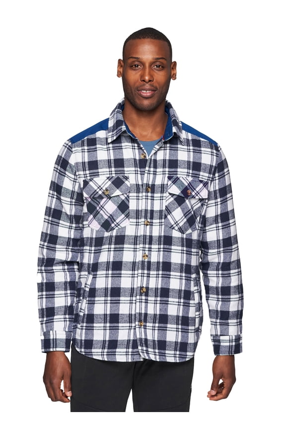 Men's Plaid Brushed Flannel Hiking Shirt Jacket With Pockets