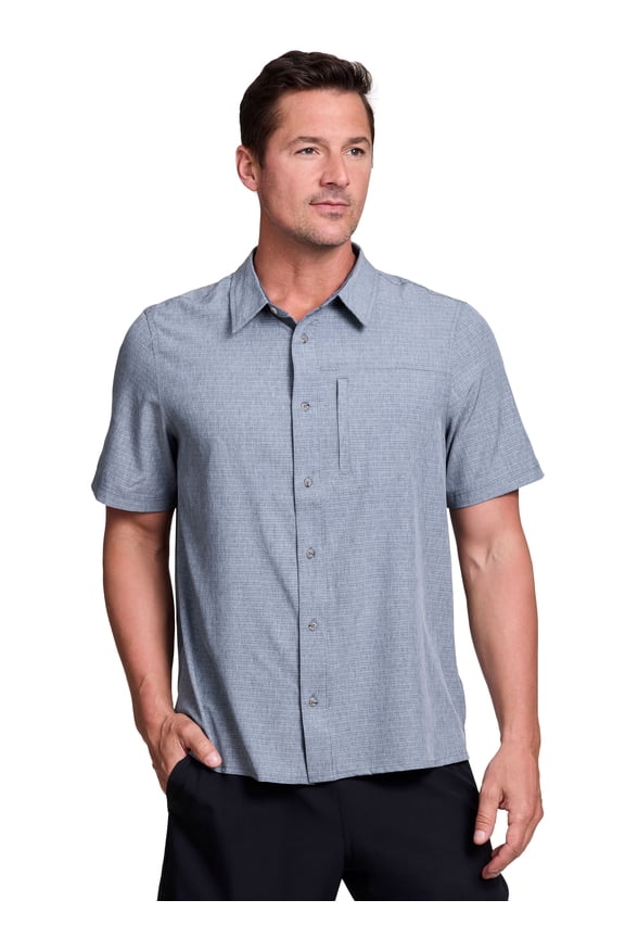 Men's Stretch Woven Collared Hiking Shirt with Zipper Pocket