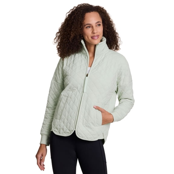 Avalanche Quilted Jacket for Women, All Season Mock Neck Zip Up Jacket with Pockets for Hiking, Travel, Casual Wear Seafoam