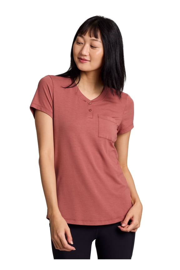 Women's Short Sleeve Henley Breathable Closed Mesh Tee