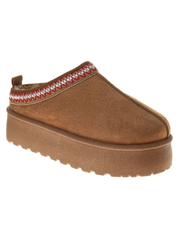 Women's Platform Slippers – Cozy Slip On with Soft Faux Fur Lining & Cushioned Sole, Chestnut, Size: 7