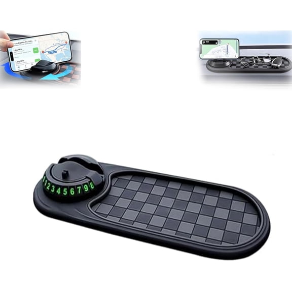 Avaleric Anti-Slip Phone Holder Storage Mat,2026 New Anti Slip Matavaleric Anti Slip Mat,360° Rotatable Phone Holder Dashboard Pad with Temporary ParkingNumber,For Phones Sunglasses Keys (black-1)