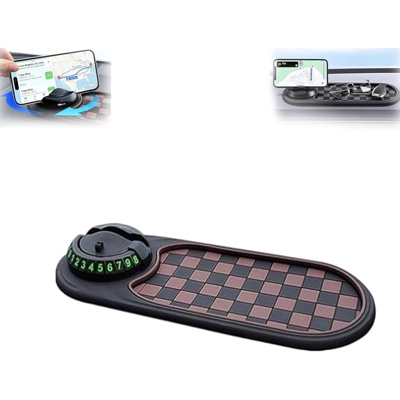 Avaleric Anti-SlipPhone Holder Storage Mat,2026 New Anti Slip Matavaleric Anti Slip Mat,360° Rotatable Phone Holder Dashboard Pad with TemporaryParkingNumber,For Phones Sunglasses Keys (brown-3)