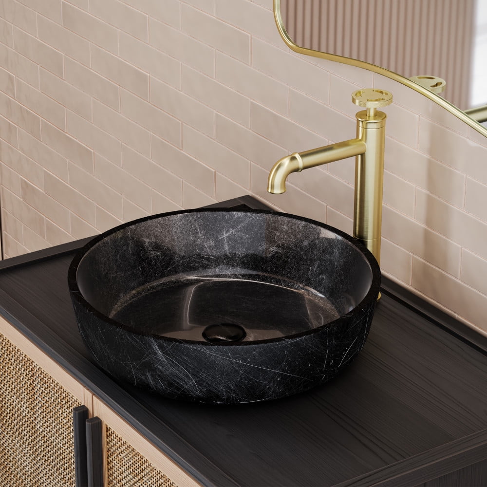 Avallon Black Round Glass Above-Counter Vessel Sink