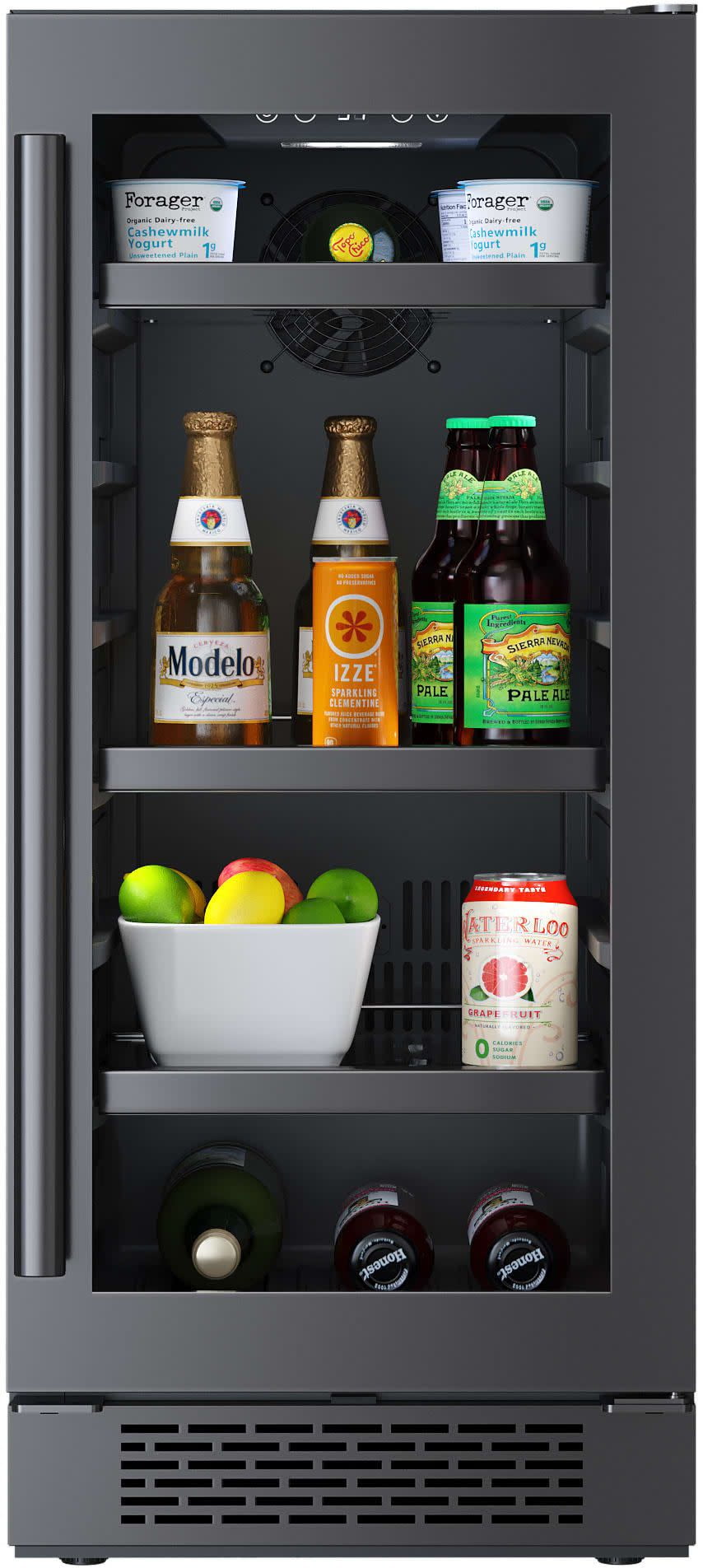 15" Black Stainless Steel Beverage Center with Glass Shelves