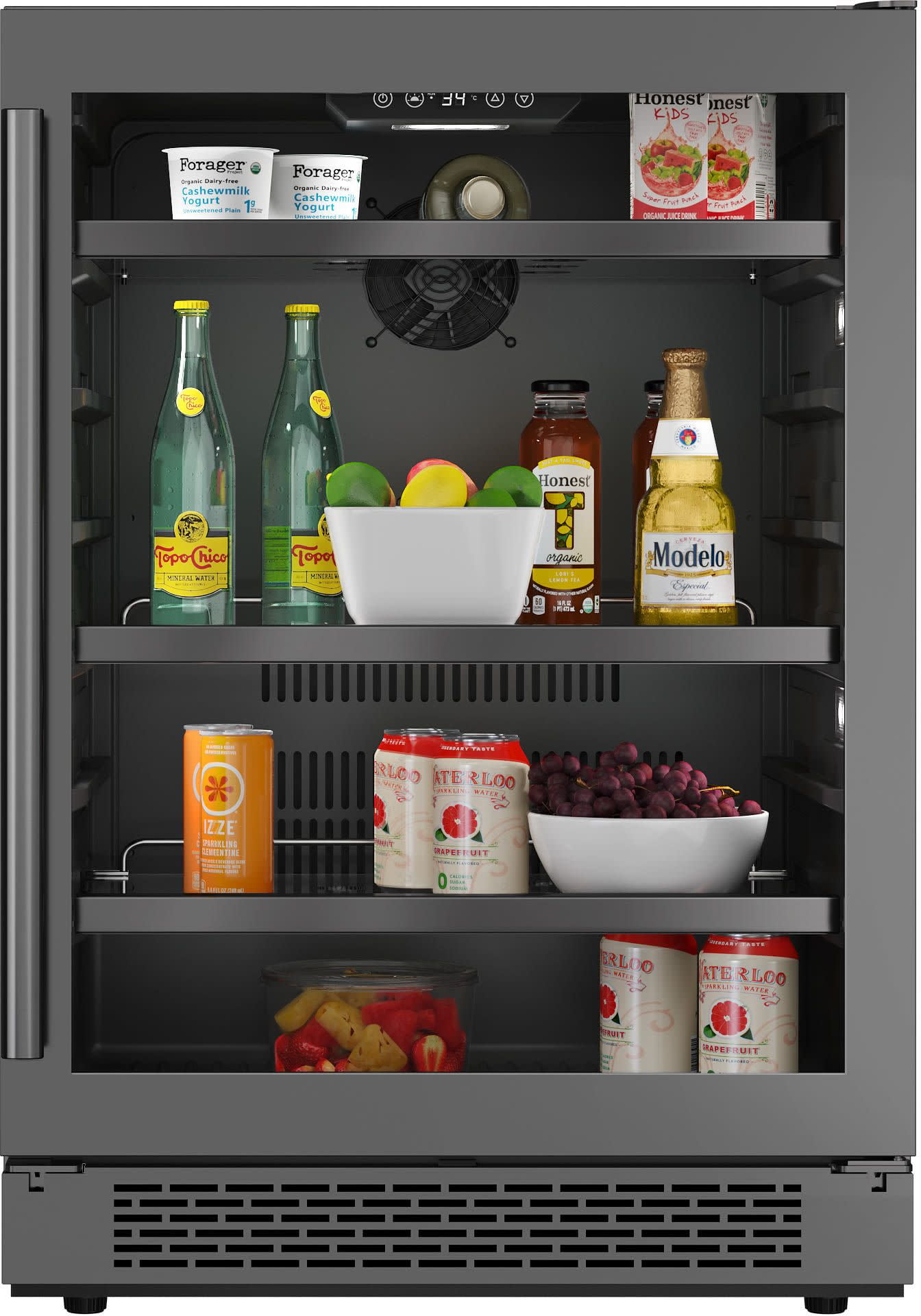 24-Inch Black Stainless Steel Beverage Cooler with Glass Door