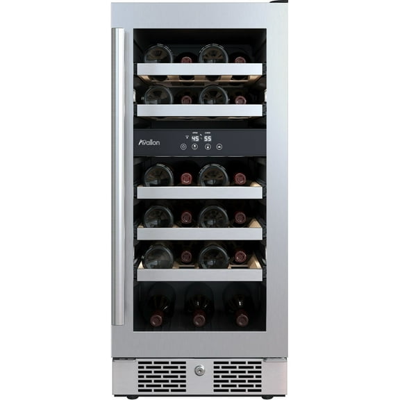 Avallon Awc152dzrh 15" Wide 23 Bottle Capacity Dual Zone Wine Cooler - Stainless Steel