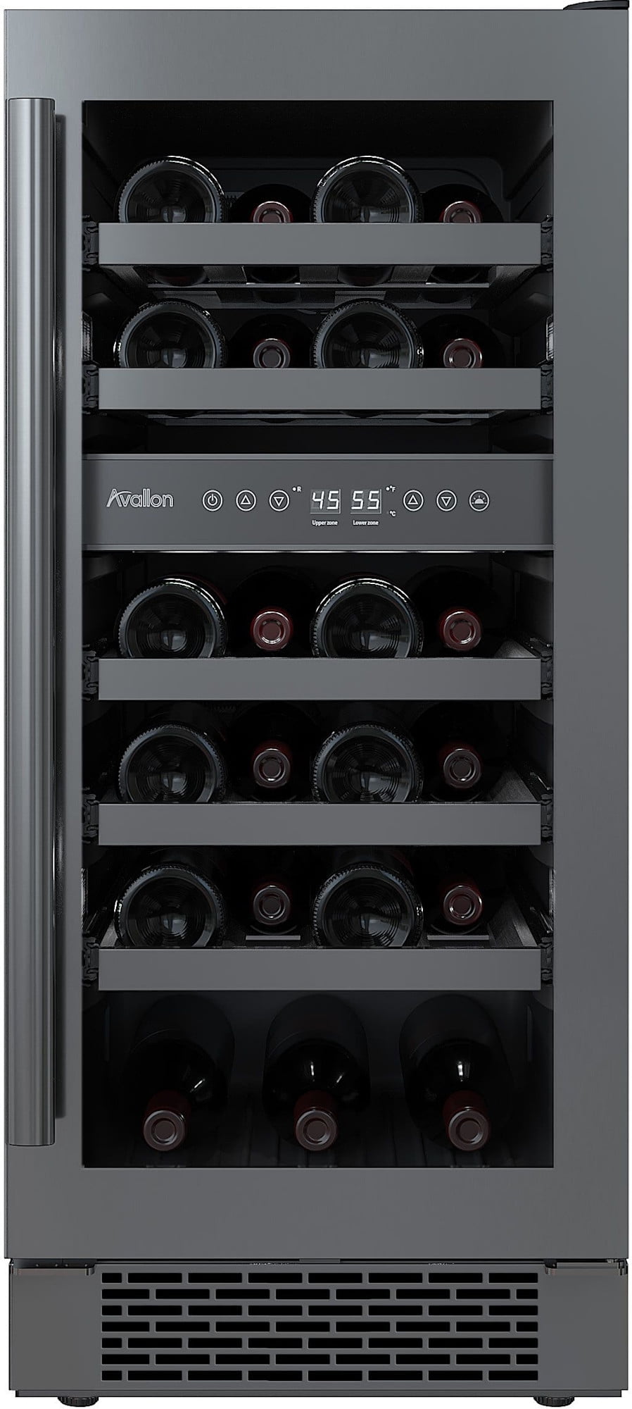 Avallon 15" Black Stainless Steel Dual Zone Wine Cooler with LED Lighting