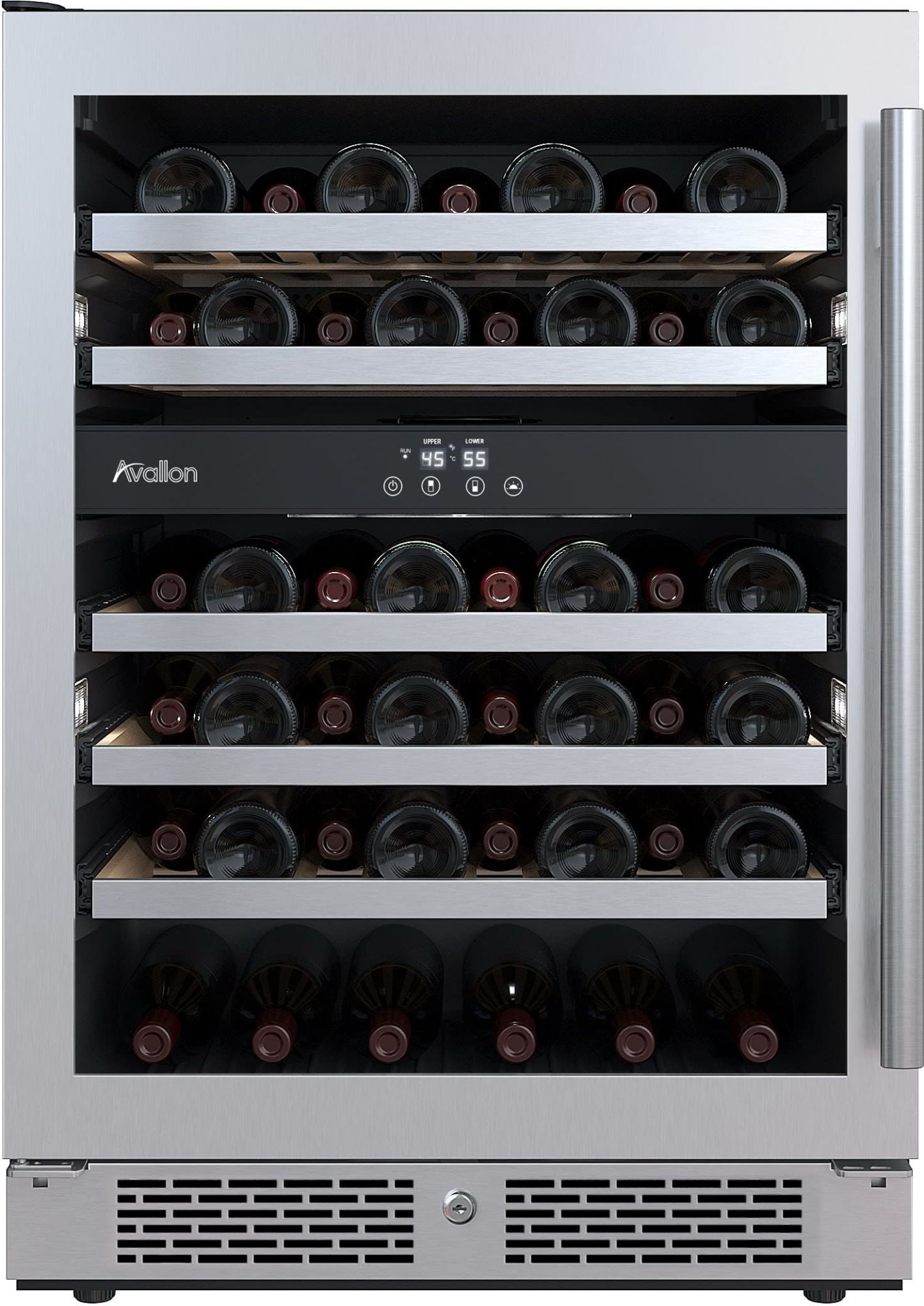 Stainless Steel 45-Bottle Dual Zone Wine Cooler with LED Lighting