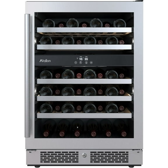 Avallon Awc242dzrh 24" Wide 45 Bottle Capacity Dual Zone Wine Cooler - Stainless Steel