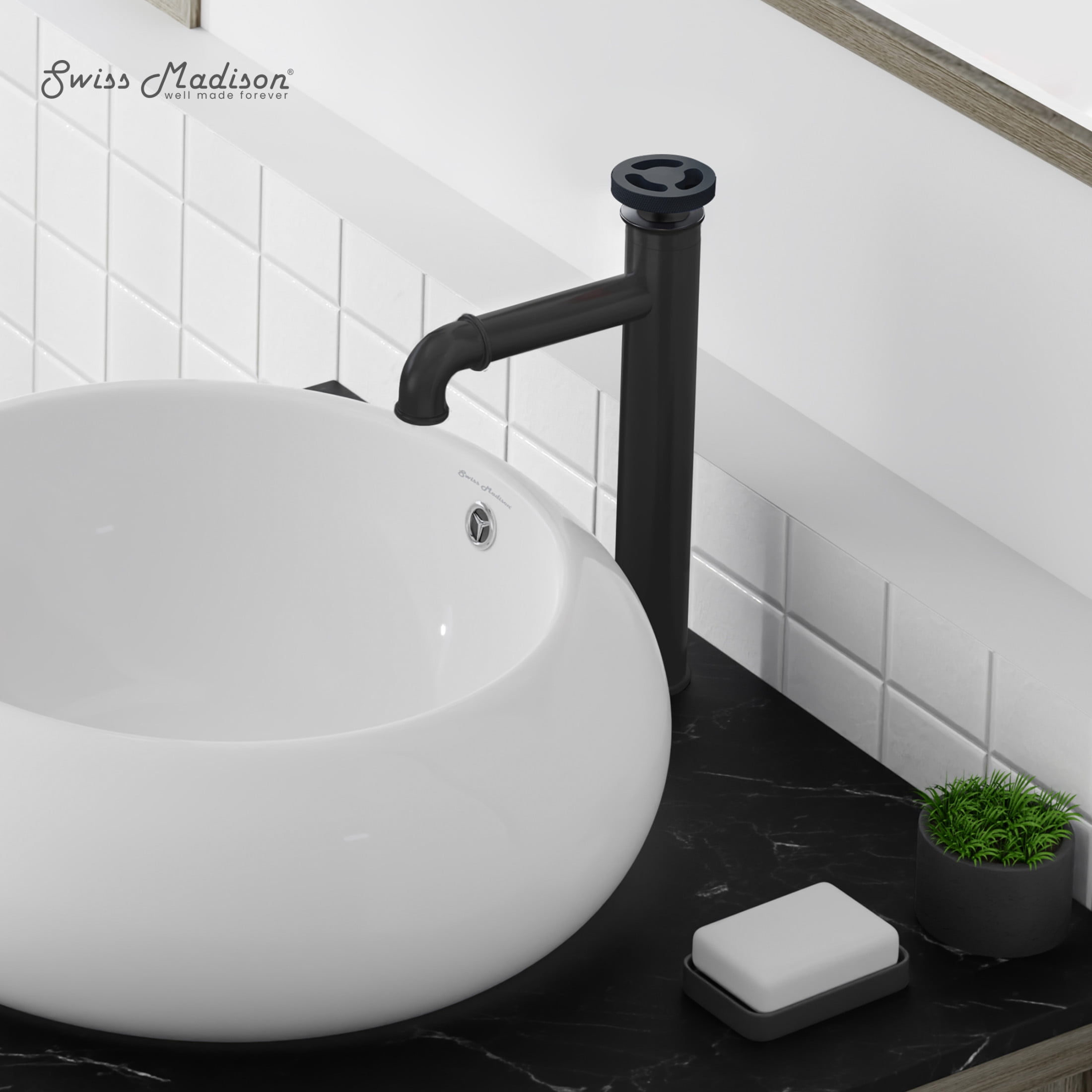 Avallon Single Hole, Single-Handle Wheel, High Arc Bathroom Faucet in Matte Black