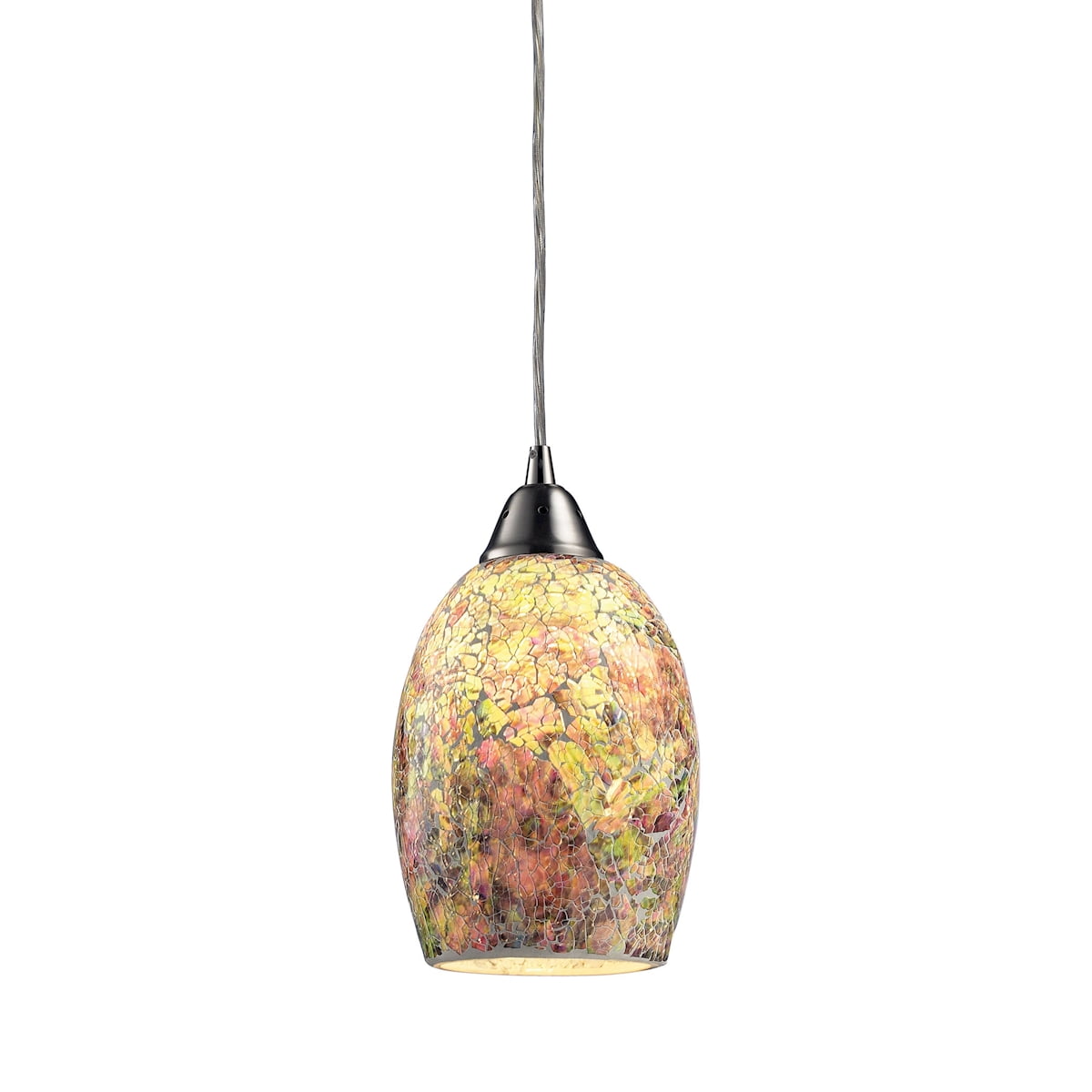 Avalon Transitional Mini Pendant in Satin Nickel with Crackle Glass