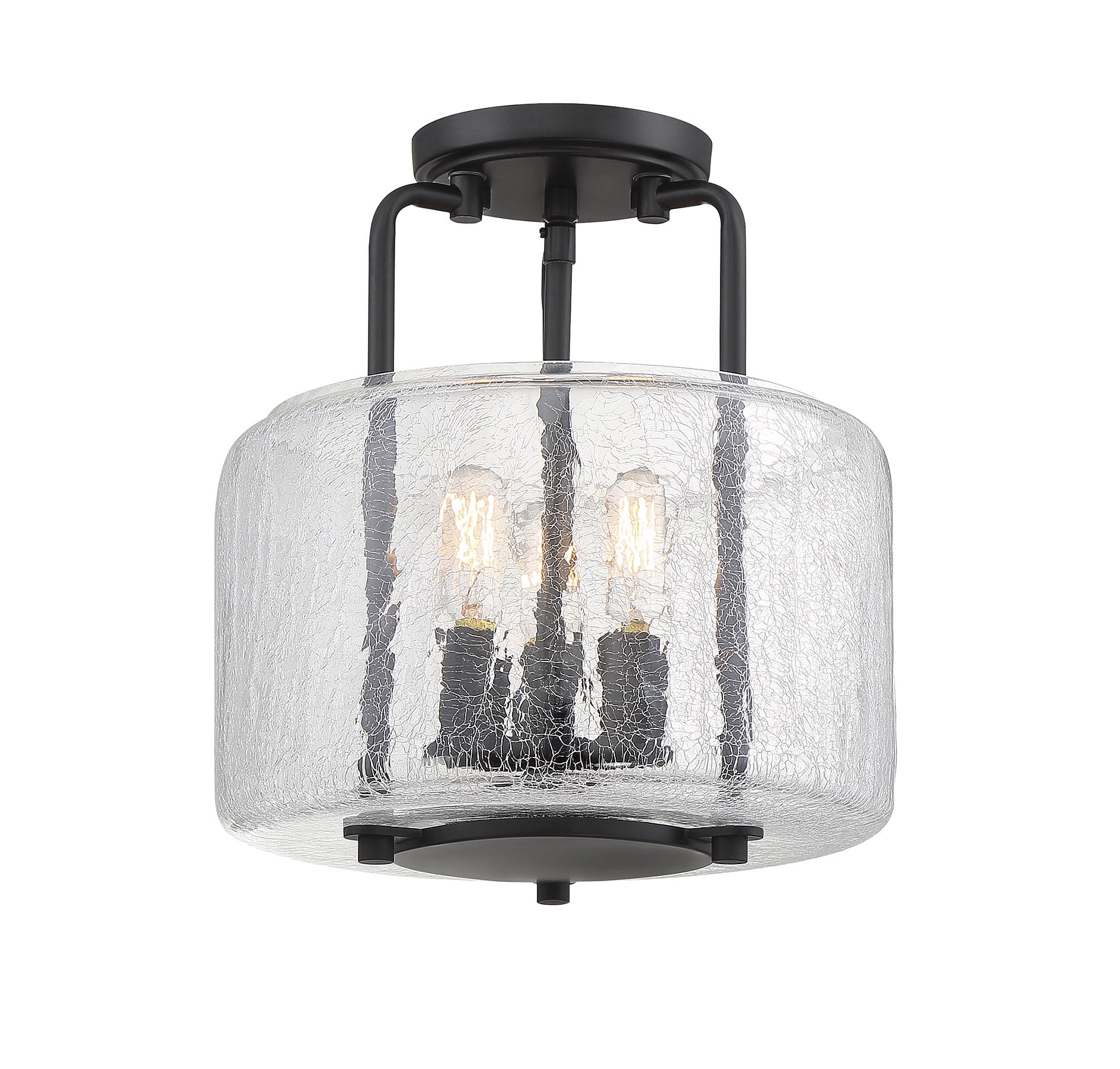 Avalon Transitional 3-Light Nickel & Glass Semi-Flush Mount in Black