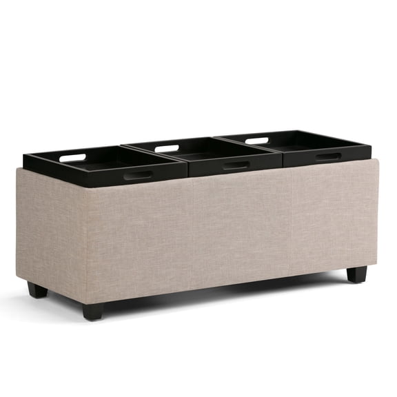 Avalon 42 inch Wide Storage Ottoman in Natural Linen Look Fabric