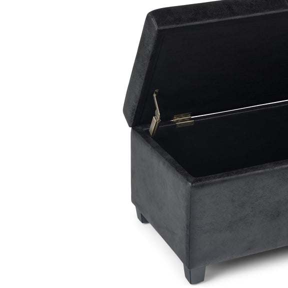 Avalon 48 inch Wide Storage Ottoman Bench in Distressed Black Vegan Leather