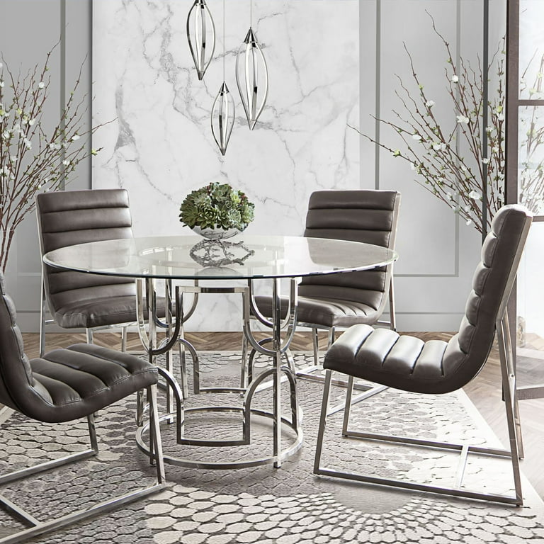 Avalon 54 Round Glass Top Dining Table with Round Stainless Steel Base by Diamond Sofa