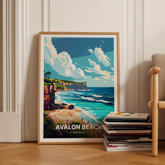 Avalon Beach Australia Coastal Style Wall Art, Unframed Paper Poster 8x10in