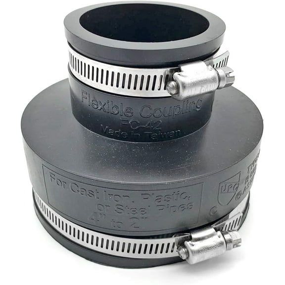 Avalon Black Flexible PVC Rubber Coupling with Stainless Steel Clamps 4 x 2 inch