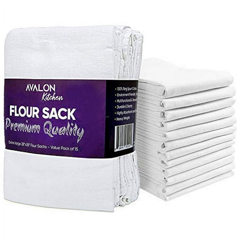 Avalon Kitchen Flour Sack Dish Towels (Value Pack of 15) – 28x28 Inches – 100% Ring Spun Cotton – Highly Absorbent Kitchen Towels, Durable Tea Towels