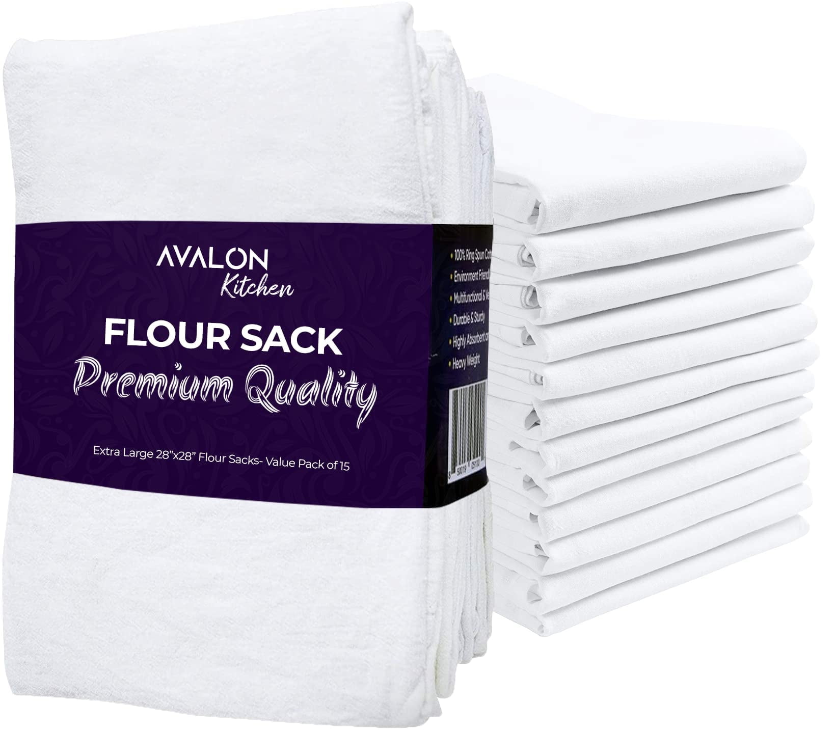 Avalon White Cotton Flour Sack Towels Set of 15
