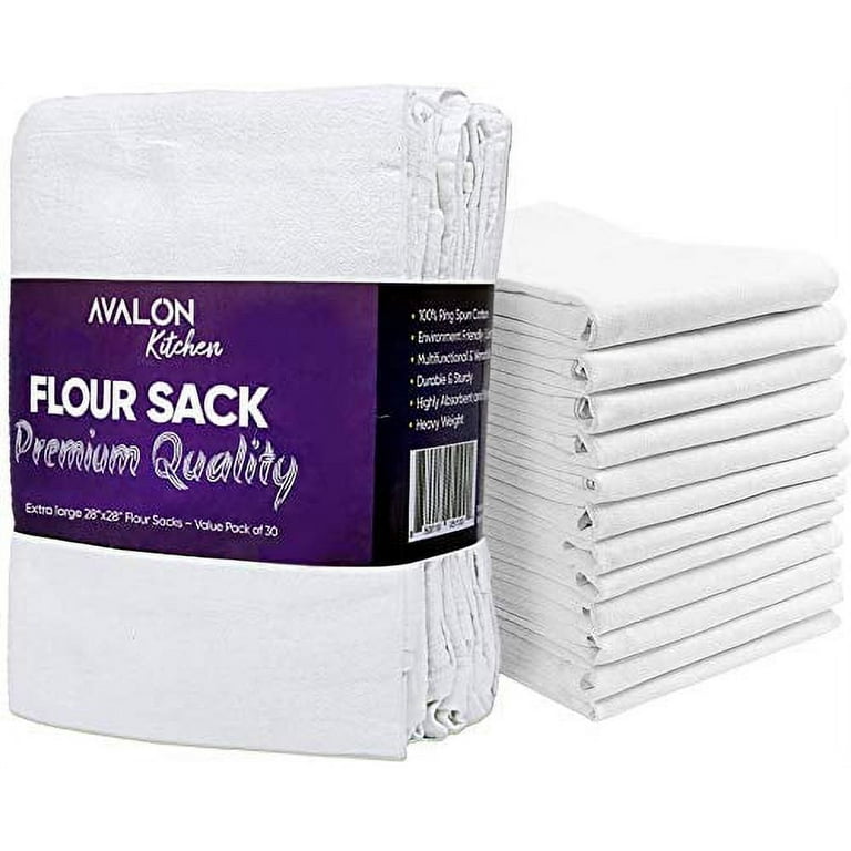 Avalon Flour Sack Towels Bulk (Value Pack of 30) White Flour Sack