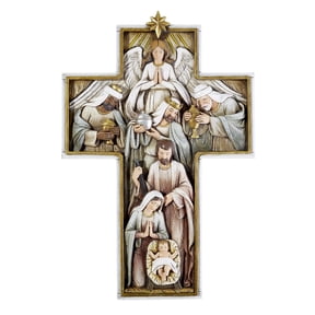 Avalon Gallery 12-Inch Resin Nativity Cross Plaque – Advent & Christmas Holiday Décor