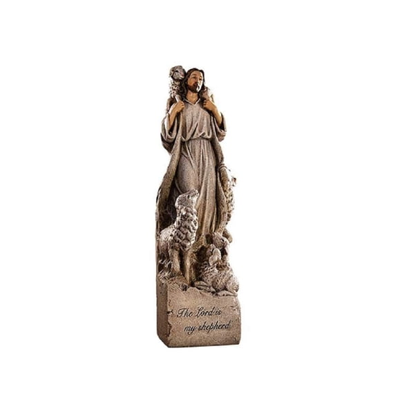 Avalon Gallery Figures of Faith Shepherd with Sheep Figurine with Prayer Inscription, 12 Inch