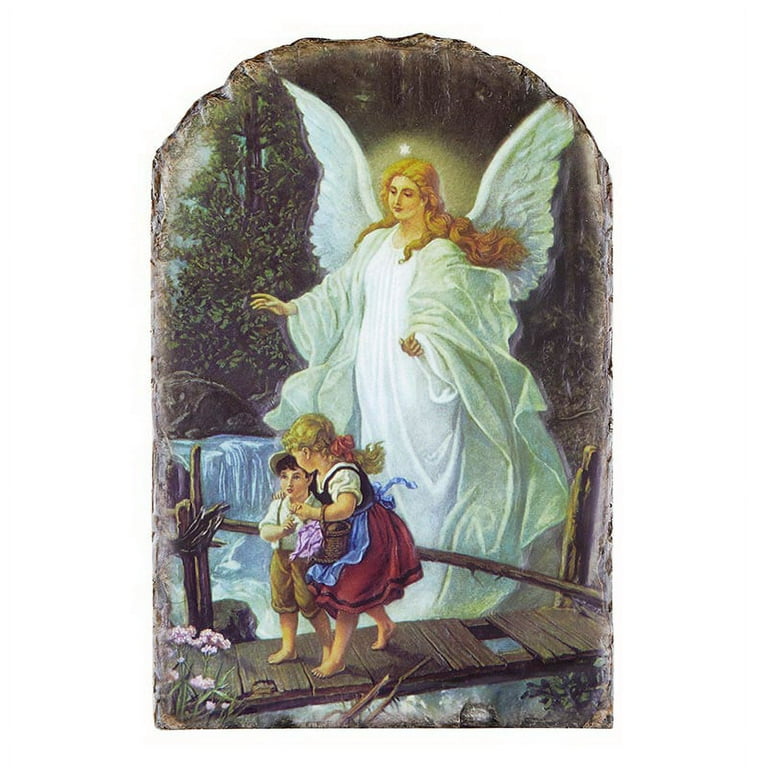 Avalon Gallery J0166 Guardian Angel Arched Tile Plaque with Wire