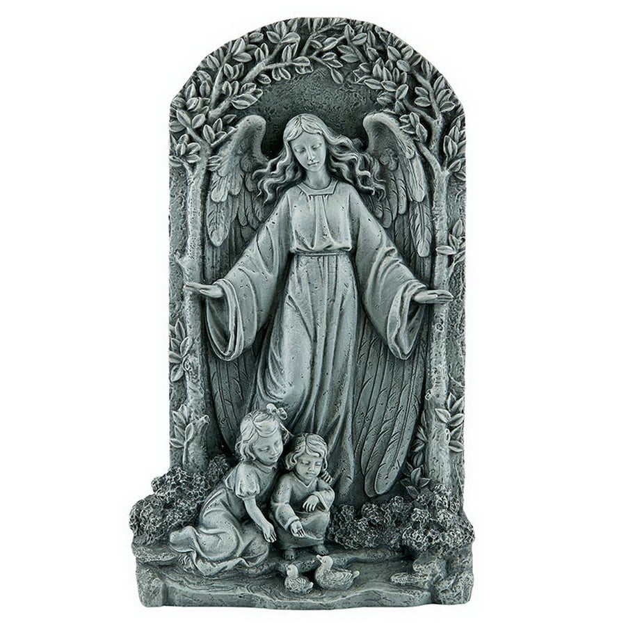 Gray Stone Guardian Angel Wall Plaque for Outdoor Decor