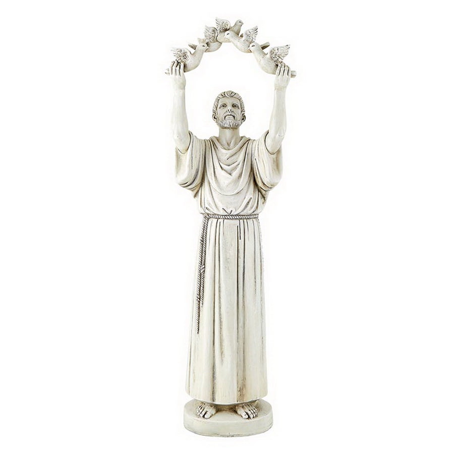 Saint Francis with Doves 25.5" Off-White Resin Garden Statue