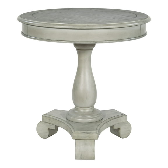 Avalon Hand Painted Round Accent Table in Wood Antique Gray Stone Finish