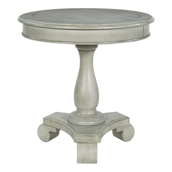Avalon Hand Painted Round Accent Table in Wood Antique Gray Stone Finish