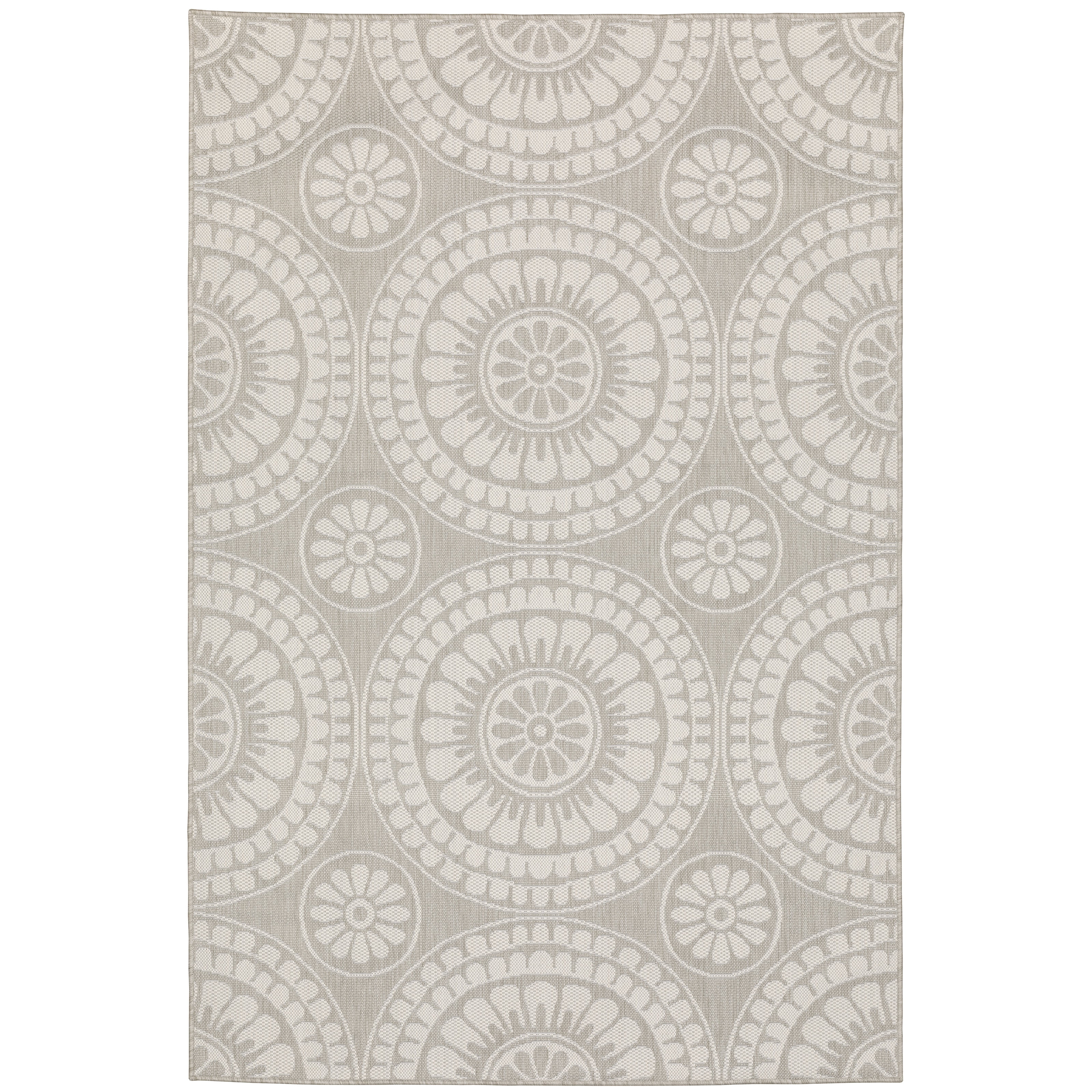 Avalon Home 10' x 13' Gray and Taupe Geometric Circles Outdoor Rug