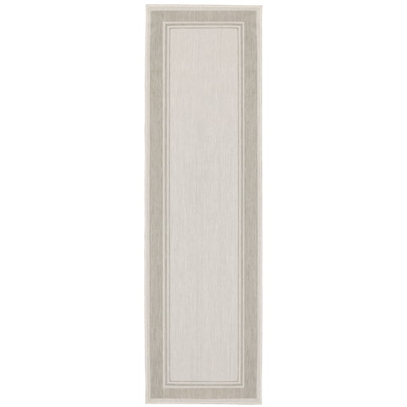 Avalon Home 2' x 7' Gray and Ivory Border Outdoor Rug