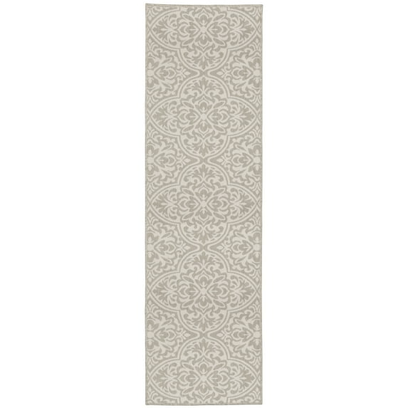 Avalon Home 2' x 7' Gray and Taupe Floral Outdoor Rug