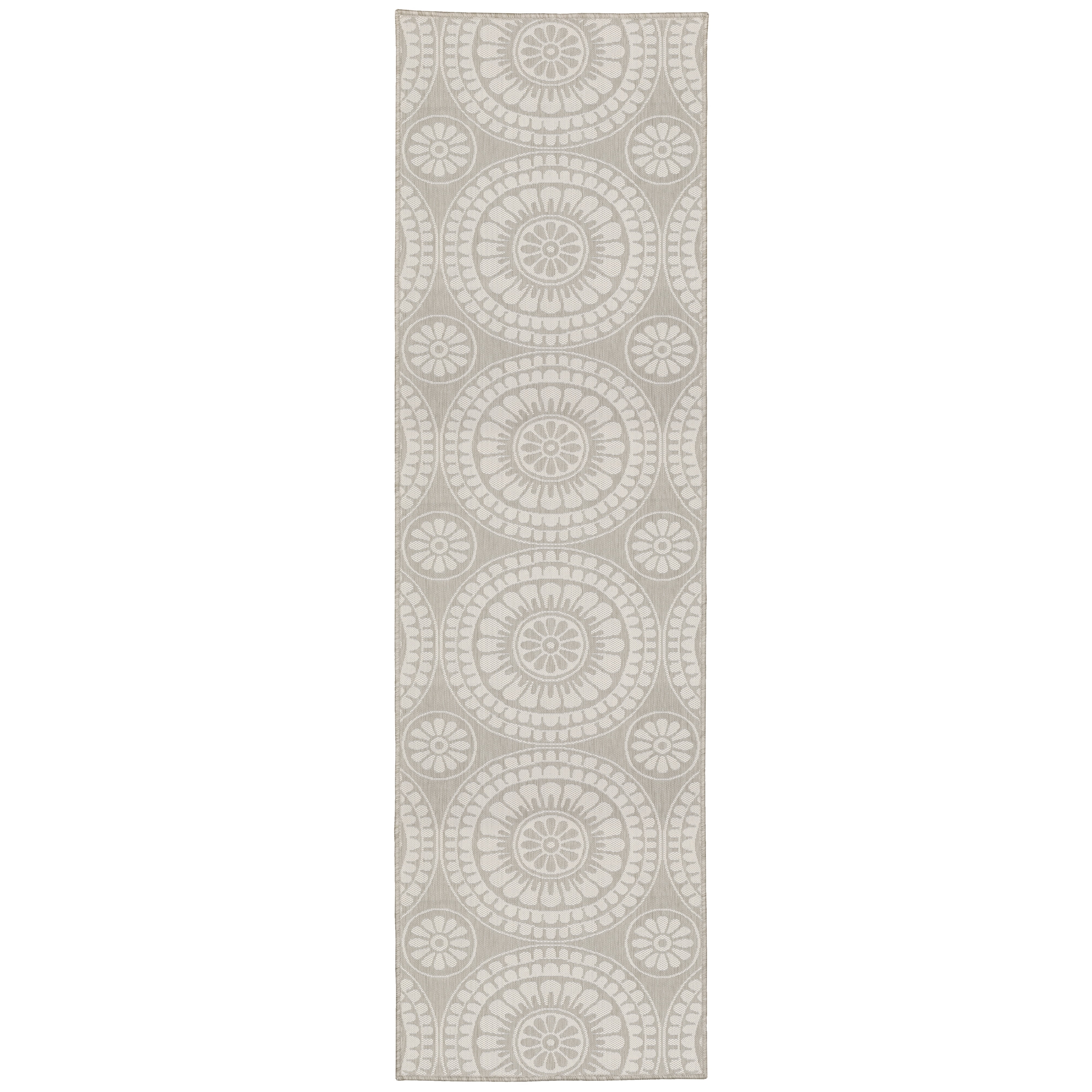Avalon Home 2' x 7' Gray and Taupe Geometric Circles Outdoor Rug